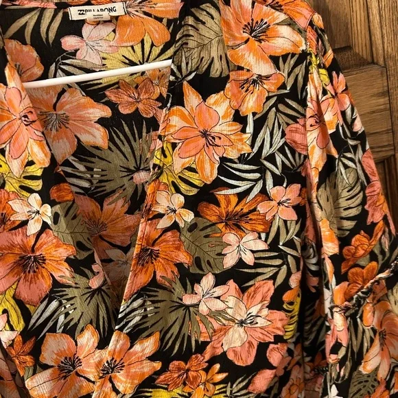 Billabong Floral Tropical Hawaiian Kimono Cardigan - Orange and Black Small - Picture 5 of 8